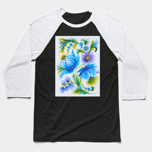 Blue flowers Watercolor Painting Baseball T-Shirt by SvitlanaProuty